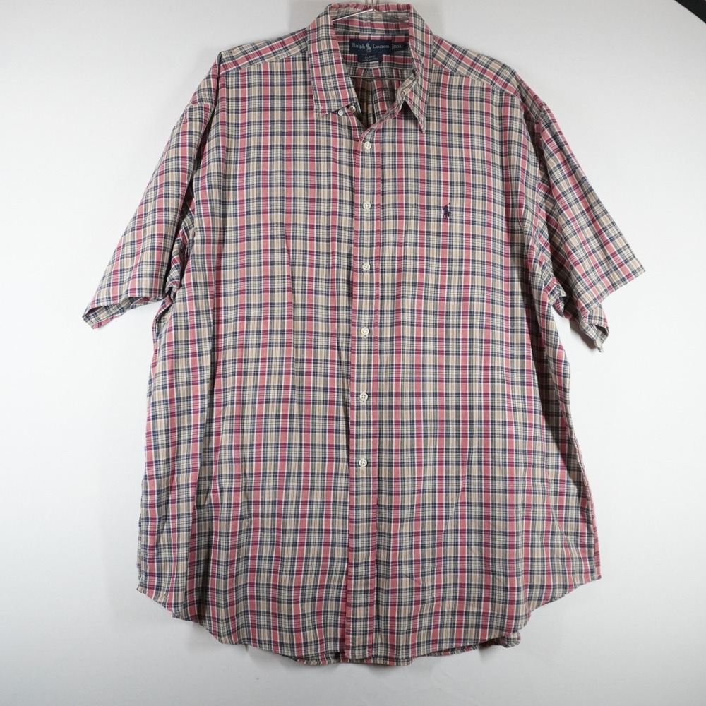 Ralph Lauren Blake Button Down Shirt XXL Red Plaid Cotton Preppy Short Sleeve